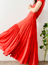 Load image into Gallery viewer, Vintage 1930s coral color ruched silk dress with puff sleeves
