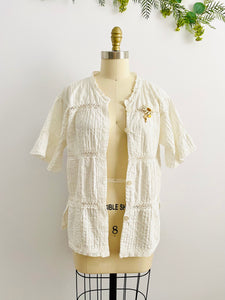 Vintage 1960s white pintuck blouse cotton duster