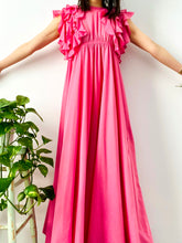 Load image into Gallery viewer, Vintage 1960s bubblegum pink ruffled full length lingerie dress

