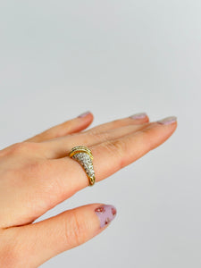 Vintage 14k Gold Pavé Diamond Croissant Ring