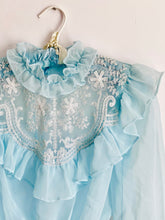 Load image into Gallery viewer, Vintage 1970s Pastel Blue Ruffled Blouse w Tulle lace
