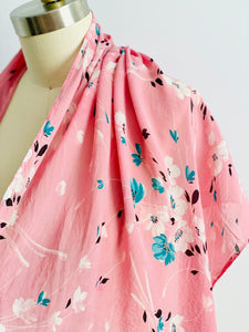 vintage 1930s pink floral silk scarf display on mannequin