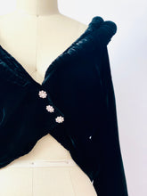 Load image into Gallery viewer, Vintage 1920s Art Deco black velvet coat with balloon sleeves
