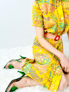 Vintage 1960s yellow floral dress