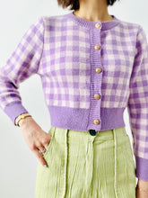 Load image into Gallery viewer, Purple plaid cropped cardigan top
