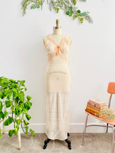 Load image into Gallery viewer, 1930s Peach Color Bias Cut Lingerie Gown with Eyelet Lace Ribbon Bow

