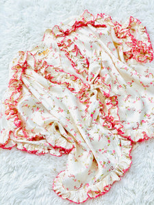 Vintage 1920s ruched pink floral boudoir bed jacket