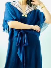 Load image into Gallery viewer, Vintage 1930s navy blue silk top w ribbon ties
