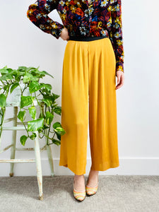 Mustard color mushroom pleated wide leg pants