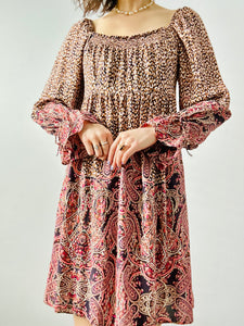 Pink floral paisley mini dress