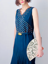 Load image into Gallery viewer, Vintage 1920s Art Deco blue embroidered flapper dress
