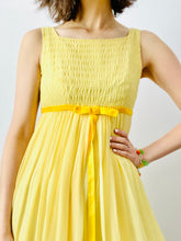 Load image into Gallery viewer, Vintage yellow ruched silk wide leg jumpsuit

