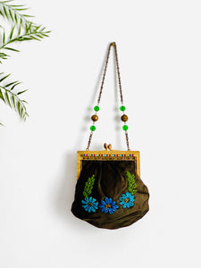 Antique 1920s beaded silk bag with rococo trim