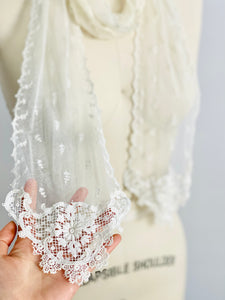 Antique victorian tulle lace scarf art nouveau design