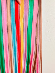 Vintage 1970s rainbow colors taffeta dress