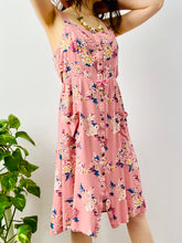 Load image into Gallery viewer, Vintage pastel pink rayon floral dress with ribbon bow
