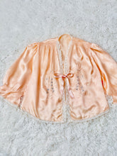 Load image into Gallery viewer, 1920s Peach Color Satin Bed Jacket Embroidered Ribbon Vintage Lingerie
