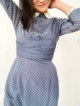 Load image into Gallery viewer, Vintage 1960s Blue Polka Dots Dress w Peter Pan Collar
