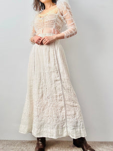 Antique 1910s Edwardian cotton whitework skirt