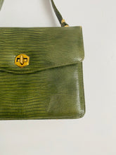 Load image into Gallery viewer, Vintage 1940s Green Lizard Cowhide Leather Bag
