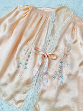Load image into Gallery viewer, 1920s Peach Color Satin Bed Jacket Embroidered Ribbon Vintage Lingerie
