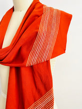 Load image into Gallery viewer, Vintage rust color scarf with ombré embroidered trim
