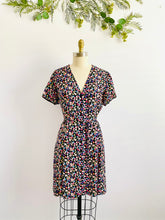 Load image into Gallery viewer, Vintage colorful floral rayon dress w waist ties
