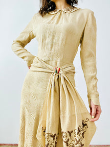 Vintage 1940s beige beaded crepe dress