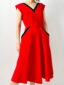 Vintage 1940s red stud dress