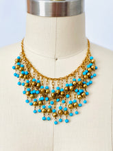 Load image into Gallery viewer, Vintage gold and turquoise color beaded necklace
