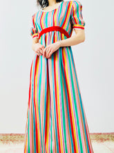 Load image into Gallery viewer, Vintage 1970s rainbow colors taffeta dress

