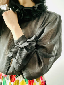 Vintage semi sheer black ruffled blouse