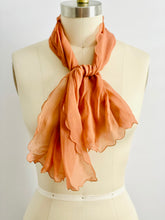 Load image into Gallery viewer, Vintage 1930s peach color silk scarf with scalloped edge
