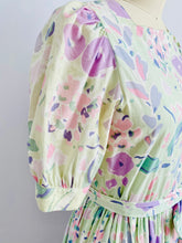 Load image into Gallery viewer, Vintage Floral Cotton Dress in Pastel Colors w Ribbon Bow
