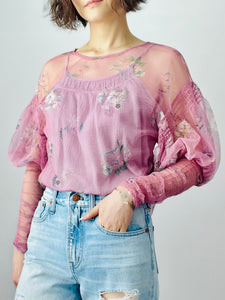 Dreamy pink tulle floral blouse