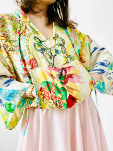 Vintage 1960s novelty print hooded rayon top