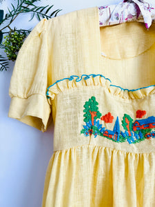 Vintage Yellow Embroidered Top