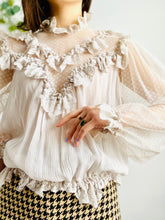 Load image into Gallery viewer, Vintage tulle lace ruffled victorian style blouse skirt two piece set
