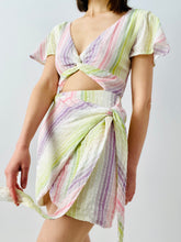 Load image into Gallery viewer, Pastel rainbow striped midriff dress
