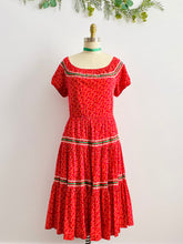 Load image into Gallery viewer, Vintage 1950s red floral prairie dress full circle skirt
