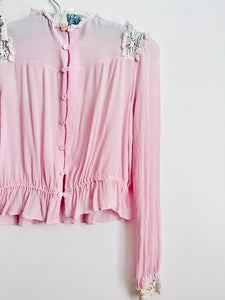 Vintage 1930s pink silk lace blouse