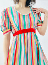Load image into Gallery viewer, Vintage 1970s rainbow colors taffeta dress
