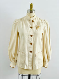 Vintage 1970s white linen jacket s balloon sleeves
