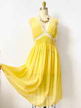 Load image into Gallery viewer, Vintage 1940s yellow hand smocked silk lingerie dress
