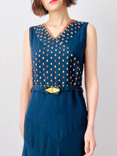 Load image into Gallery viewer, Vintage 1920s Art Deco blue embroidered flapper dress
