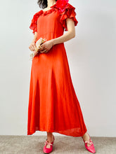 Load image into Gallery viewer, Vintage 1930s coral color silk dress
