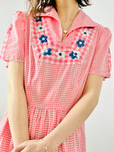 Load image into Gallery viewer, Vintage 1940s pink gingham embroidered dress
