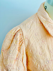Vintage 1930s Peach Color Embroidered Rayon Crepe Bed Jacket