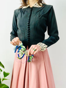 Vintage 1930s black jacket with lace and French buttons