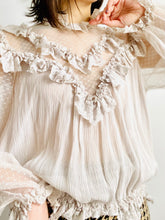 Load image into Gallery viewer, Vintage tulle lace ruffled victorian style blouse skirt two piece set
